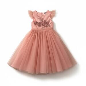 NWT Badgley Mischka 6x girls pink whimsical embroidered glam tulle formal dress